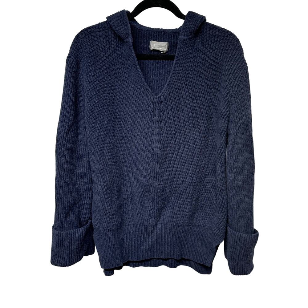 Anthropologie Navy Blue V-Neck Hooded Sweater
